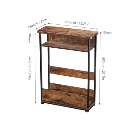 YEAKOO Narrow Side Table,3-Tier End Table with Storage Shelf,Modern Sofa Table Thin Side Table for Narrow and Small Spaces, Skinny Bedside Table Small Nightstand with Magazine Rack Space Saving/Brown - color: Rustci Brown
