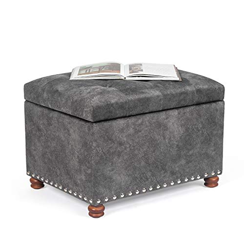 Adeco High End Classy Tufted Accents Rectangular Storage Bench Ottoman Footstool,Heather Gray - color: Grey - Tufted