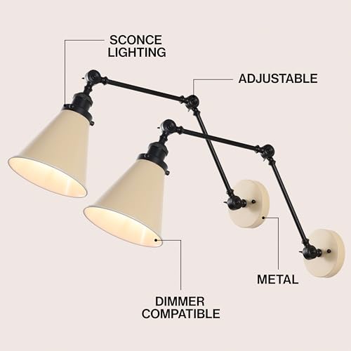 JONATHAN Y Rover 1-Light Wall Sconce 7", Almond/Black, Set of 2 | Adjustable Arm, Hardwired Bedside Reading Swing Arm, Farmhouse Cone Shade, Metal Hardwired Indoor Fixture, LED Bulbs Included - color: Almond/Black, size: Set of 2