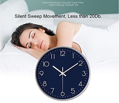 12 in Wall Clock Non-Ticking Quartz Silent Battery Operated Round Clocks Home Kitchen Office School Living Room Decor Clocks (Navy Blue) - color: Navy Blue