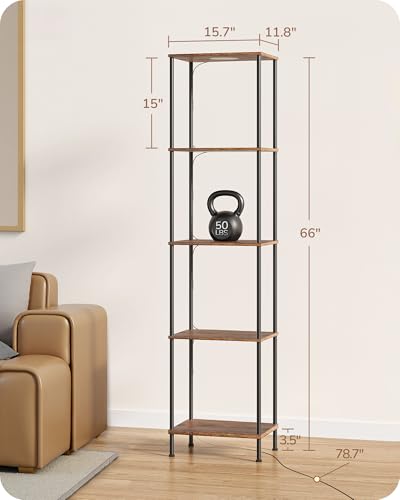 EDISHINE RGBW Floor Lamp with 5-Tier Display Shelves, Remote Control | 2700K–6500K, 3 Lighting Modes, Farmhouse Fire-Burned Wood for Living Room, Bedroom, Office - color: Burnt wood