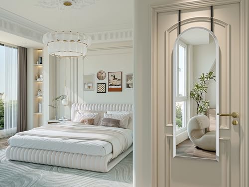 Over the Door Mirror Full Length, 50x16 Inch Frameless Door Mirror | 2 Hooks, frameless, full length, 20mm beveled edge, 5mm HD glass, rectangle, anti-rust, for bedroom/entryway/cloakroom - size: 50"L x 16"W