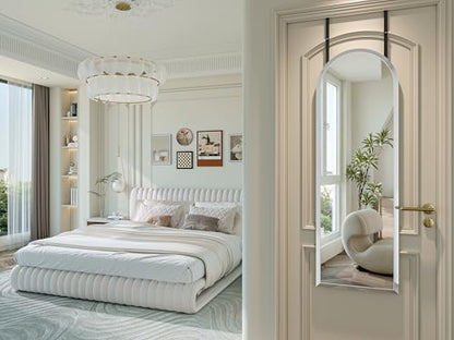 Over the Door Mirror Full Length, 50x16 Inch Frameless Door Mirror | 2 Hooks, frameless, full length, 20mm beveled edge, 5mm HD glass, rectangle, anti-rust, for bedroom/entryway/cloakroom - size: 50"L x 16"W