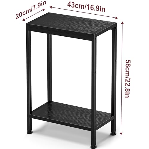 Narrow Side Table Set of 2 for Small Space, 2-Tier Slim End Table, Thin Nightstand, Skinny Snack Couch Table, Sofa Bedside Table in Living Room, Bedroom, Study, Kitchen and Balcony (Black) - color: Black, size: 2-Tier (7.9''D*17''W*22.8''H)
