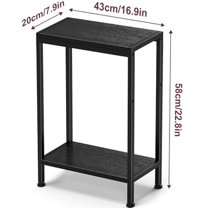 Narrow Side Table Set of 2 for Small Space, 2-Tier Slim End Table, Thin Nightstand, Skinny Snack Couch Table, Sofa Bedside Table in Living Room, Bedroom, Study, Kitchen and Balcony (Black) - color: Black, size: 2-Tier (7.9''D*17''W*22.8''H)