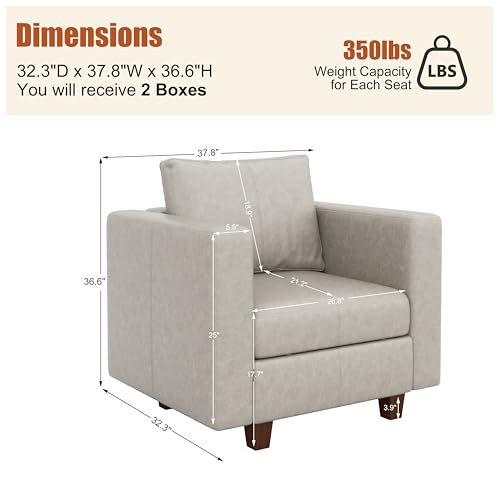 MINCETA Modular Sectional Sofa, Modern Comfy Sofa with Upholstered and Storage Ottoman for Living Room,Bedroom(Light Grey, Armchair) - color: Light Grey, size: 37.8"W*32.3"D