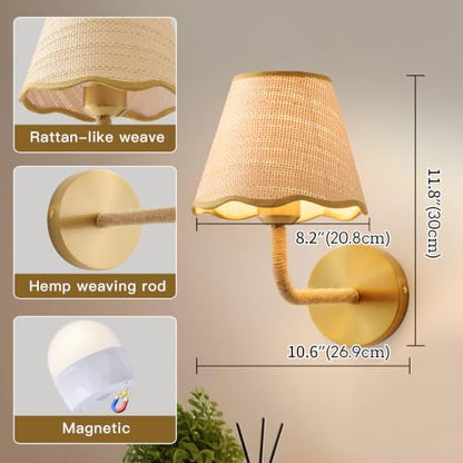 1 Pack Rattan Wall Sconces, Wall Light with Grass-Woven Lampshade for Bedroom Living Room Hallway Porch(PE001-RGB-5000 1 Pack) - size: 1-Pack