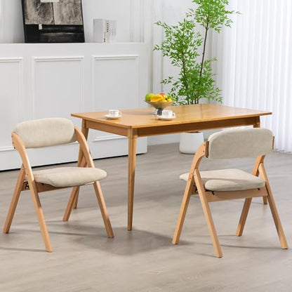Folding Chairs with Cushion Padded Foldable Chiars 4 Pack | Wooden Dining Fold Seat with Removable Cover Extra Chair for Guests Kitchen Office Wedding Party Picnic, Cream - color: Cream, size: 4PCS