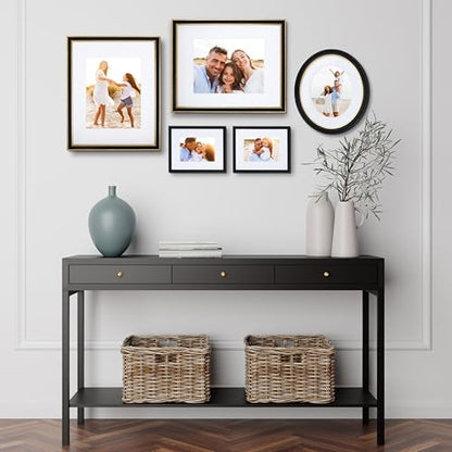 Mixed Gallery Wall Frame Set, (2) 16x20 Inch, (1) 11x14 Inch, and (2) 8x10 Inch, 5 Piece, Black/Gold with Oval - color: Black/Gold with Oval