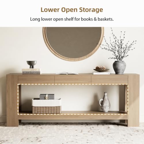 78.75" Extra Long Console Table with 3 Drawers, Farmhouse Entryway Table with Storage Shelf, Wood Accent Sofa Table for Living Room Hallway Entryway, Rustic Brown