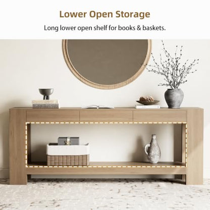 78.75" Extra Long Console Table with 3 Drawers, Farmhouse Entryway Table with Storage Shelf, Wood Accent Sofa Table for Living Room Hallway Entryway, Rustic Brown