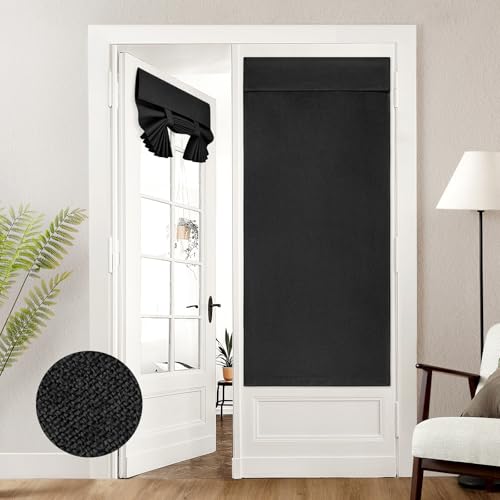HOMEIDEAS 100% Black Linen Blackout French Door Curtains, Privacy Door Window Curtains, 30 X 68 Inch Room Darkening Blinds, Thermal Insulated Shades for Bedroom, 1 Panel - color: Black, size: 30"W x 68"L (Pack of 1)