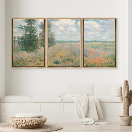 SIGNWIN Framed Wall Art Print Set Monet Style Floral Field Illustrations Modern Art Chic Multicolor for Living Room, Bedroom, Office - 16"x24"x3 Natural - color: A26-2601-yuk03, size: 16"x24"x3 Panels Natural