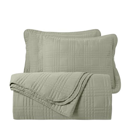 Chezmoi Collection Kingston King Size Bedspread Set, 3-Piece Sage Green Oversized Quilted Microfiber Lightweight Bedspread Coverlet (118"x106") for All Seasons - color: Sage, size: King