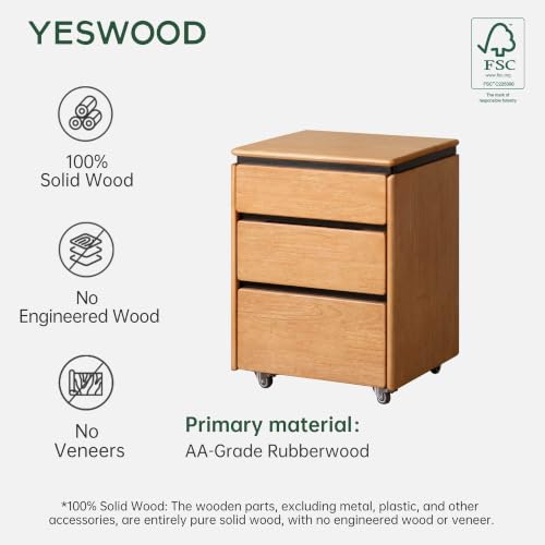 100% Solid Wood Swivel Lift Top Nightstand with Wheels, Rolling Side Table with 3 Drawers, No Assembly Mobile End Table Small Spaces, for Bedroom, Living Room - color: Natural, size: 1 pc(15.75"D x 17.72"W x 23.62"H)