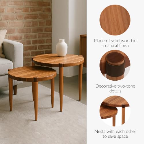 Leick Home Redonda Bay Round End Table, Natural Jequitiba | , Freestanding, Contemporary/Modern, Wood, 2-Pack, Furniture, 228361-NAT - color: Natural Jequitiba