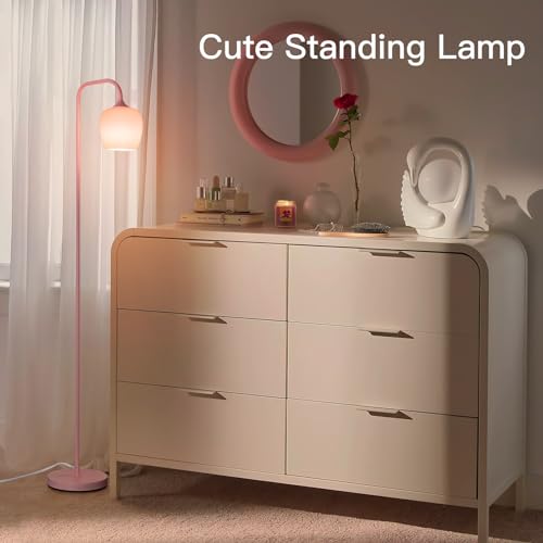 ONEWISH Pink Floor Lamp-Modern Standing Lamp for Living Room Bedroom, Glass Lamp Shade, LED Bulb Included, Cute Simple Design, for Girls Women - color: 1-Piece Pink