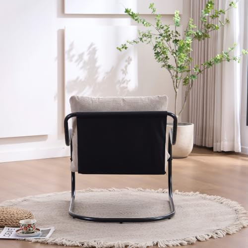 Ergonomic Low Profile Accent Armchair, Modern Upholstered Lounge Reading Chair with Heavy-Duty Metal Frame, Comfy Small Space Side Chair for Living Room Bedroom Office,Beige - color: Beige