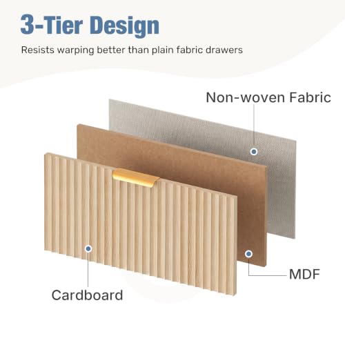 DUMOS Fabric Fluted Dresser, Modern Chest of 9 Fabric Drawers for Bedroom, Large Dressers with Metal Frame & Wooden Top, Storage Organizer Closet for Living Room, Entryway, Natural Oak