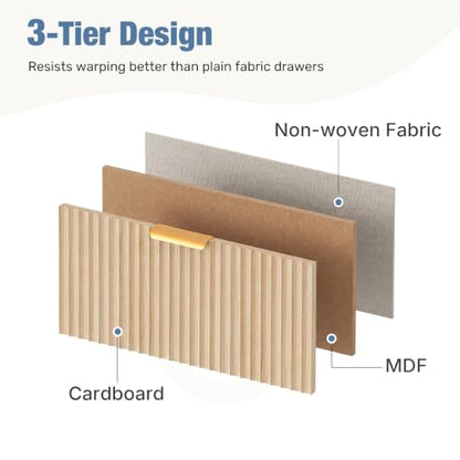 DUMOS Fabric Fluted Dresser, Modern Chest of 9 Fabric Drawers for Bedroom, Large Dressers with Metal Frame & Wooden Top, Storage Organizer Closet for Living Room, Entryway, Natural Oak