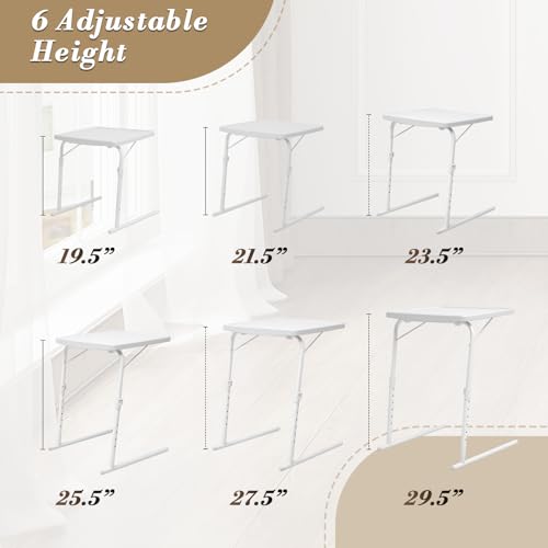 Athena Collection Adjustable TV Tray Table, White | Small Folding Table, 6 Adjustable Height & 3 Level Tilting Tabletop Laptop Desk for Living Room Small Space on Couch Sofa Bed - color: White