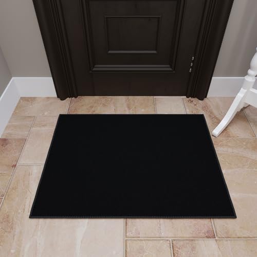Ottomanson 2x2 Indoor Door Mat – Small Area Rugs for Entryway | Solid Non-Slip Rubber Backed Entrance Doormat for Bathroom, Kitchen, Bedroom, Front Door, 22.5" x 2', Black - color: Solid Black, size: 1'10" x 2' (22.5" Wide)