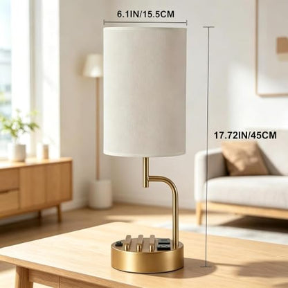 Dreamholder 2 Pack Table Lamp, Bedside Lamp with 3 USB Charging Ports & AC Outlet, USB Desk Lamp with 2 Phone Holders, Linen Fabric Shade Nightstand Lamps for Bedroom Living Room Office, Gold - color: Gold