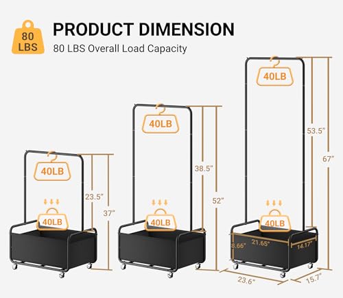 Dunatou Small Clothes Rack with Wheels & Bottom Basket – Heavy Duty Rolling Garment Rack for Small Spaces, Rolling Clothing Rack for Small Spaces, Bedroom, Laundry Room & Closet, 15.7" W, Black
