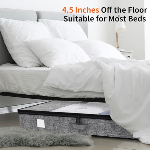 Under Bed Storage Containers 4 Pack Reinforced Underbed Organizer Box | Reinforced Sidewalls and Bottom, Low-Profile Design Below 4.5in, for Clothes and Linens, Under-Bed Storage