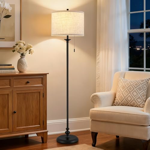 Luvkczc Black Floor Lamp, 60" Standing Lamp Tall Lamp with Fabric Lampshade&Pull Chain Corner Floor Lamps for Living Room, Bedroom & Office Bulbs Not Included - color: Black