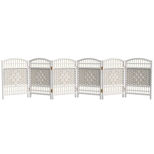 Red Lantern 2 ft. Short Fiber Weave Folding Screen - White - 6 Panels - color: White, size: 6 Panel
