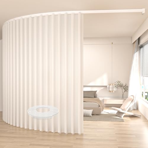 Ceiling Mount Room Divider Curtains,Track Sets for Room Separation,Beige | Ceiling Mount Track Set Included,Blackout Curtains Thermal Insulated & Noise Reduction Fabric,For Bedroom Room Separation - color: Beige, size: 100"W x 84"L (Pack of 1)