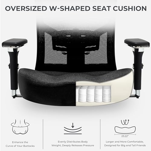 Big and Tall Office Chair 500lbs, Ergonomic Oversize Mesh Desk Chair, Heavy Duty High Back Computer Chair with Wide Thick Seat Cushion, Adjustable Lumbar Support, 4D Armrests