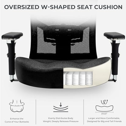 Big and Tall Office Chair 500lbs, Ergonomic Oversize Mesh Desk Chair, Heavy Duty High Back Computer Chair with Wide Thick Seat Cushion, Adjustable Lumbar Support, 4D Armrests
