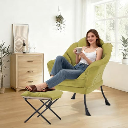 Lazy Chair with Ottoman Comfy Accent Lounge Chair with Side Pocket Cozy Chair Modern Reading Armchair with Footrest Upholstered Sofa Chair for Small Spaces Living Room Dorm Bedroom Olivegreen - color: Olivegreen