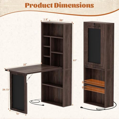 Small Folding Desk with Outlets, Fold-Out Murphy Desk Craft Table | Foldable Wall Mounted Desk Cabinet with Storage, Multi-Function Desk for Small Spaces/Home Office/Craft Room, Black Walnut - color: Black Walnut