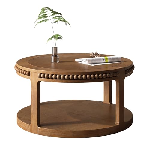 Round Wood Coffee Table, Farmhouse Rustic Circle Coffee Tables, 2-Tier Solid Wood Coffee Table for Living Room Apartment Office-31.5'' Walnut - color: 2tier-walnut Wood, size: 31.5''Round