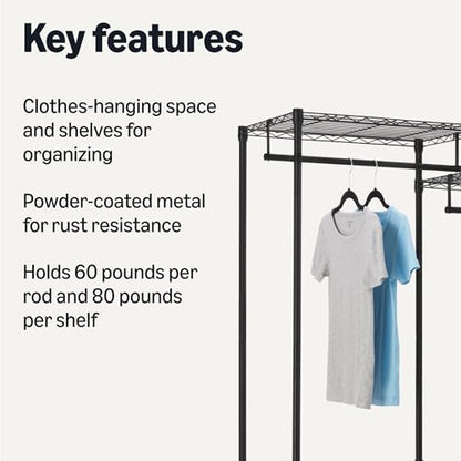 Amazon Basics Closet Organizer, Metal Rack with Shelves and Hanging Rod, 70" W x 18" D x 76" H, Black - size: 70W x18D x 76H inch