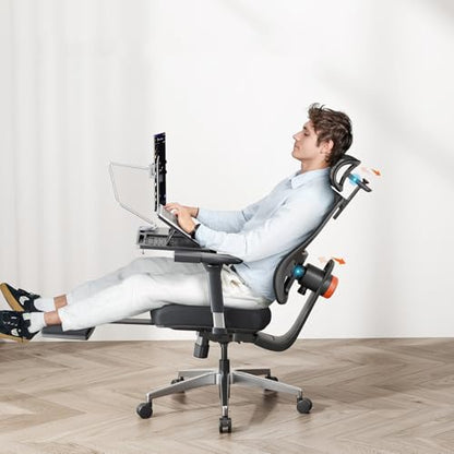Ergonomic Office Chair-Home Office Desk Chair with Footrest, Auto-Following Backrest & Headrest, 4D Armrests, 96°-136° Recline - color: Black, size: Laptop Table + Auto-following Headrest