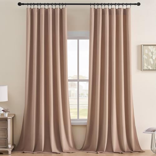 Joydeco Velvet Curtains Rose Beige Blackout Curtains Thermal Insulated 63 inches Long Window Curtains Super Soft Room Darkening Drapes for Bedroom Living Room Elegant Rod Pocket 2 Panels Rose Beige - color: Rod Pocket | Rose Beige, size: 52"W x 63"L (Pack