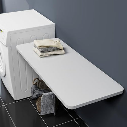 Neoaider Wall Mounted Folding Table 47.2”L x 19.7”W, White | Laundry Folding Table with Heavy Duty Metal Collapsible Shelf Brackets, Wall Mounted Desk Fold Down for Small Spaces - color: White, size: 47.2" x 19.7"