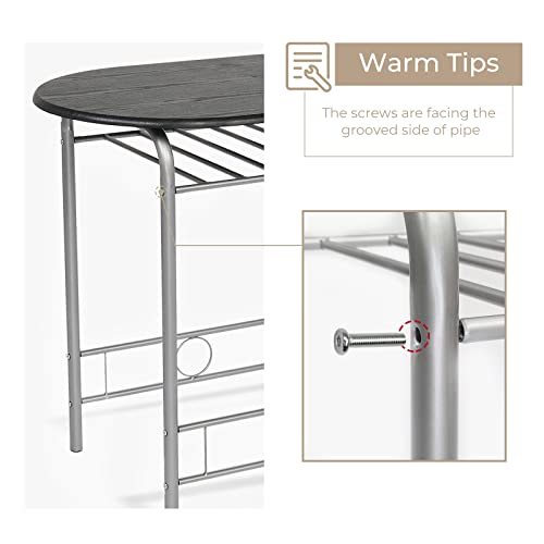 VINGLI 3 Piece Dining Set,Small Kitchen Table Set for 2,Breakfast Table Set,Kitchen Wooden Table and 2 Chairs for Small Space/Dining Room/Apartment,Metal Frame,Wine Rack,Sliver&Black - color: Sliver&black