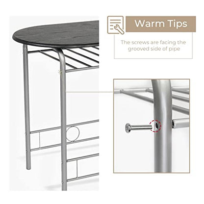 VINGLI 3 Piece Dining Set,Small Kitchen Table Set for 2,Breakfast Table Set,Kitchen Wooden Table and 2 Chairs for Small Space/Dining Room/Apartment,Metal Frame,Wine Rack,Sliver&Black - color: Sliver&black