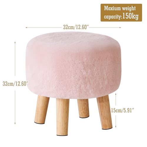 YMYNY Round Pouf Ottoman,12.6" Small Foot Stool,Pink HBD035P | Faux Fur, Wood Legs, Foot Rest for Couch, Modern Boho for Living Room Bedroom Office - color: Pink