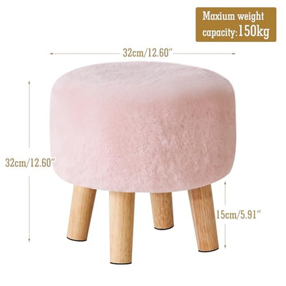 YMYNY Round Pouf Ottoman,12.6" Small Foot Stool,Pink HBD035P | Faux Fur, Wood Legs, Foot Rest for Couch, Modern Boho for Living Room Bedroom Office - color: Pink