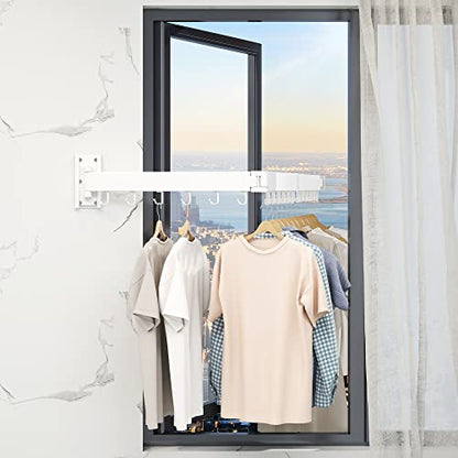 Clothes Drying Rack,Laundry Drying rack,Wall Mounted Clothes Rack,Clothes Hanging Rack,Laundry Rack Wall Mount,Folding Retractable Collapsible Drying Rack Clothing (Three-Poles,J Hooks,White) - size: White/J-Shape Hooks