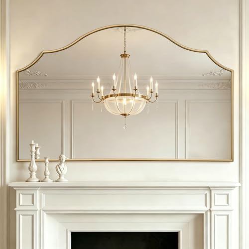 Besdomus Gold Scalloped Wall Mirror: 54"x34" Oversized Wooden Arched Mirror | Modern Minimalist Decorative Mirror for Fireplace/Bathroom/Bedroom/Entryway/Living Room/Dining Room/Vanity/Dresser/Over Sink - color: Gold Leaf, size: 34"L x 54"W