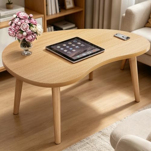 23.6" Small Coffee Table for Small Space, Mini Low Oval Coffee Table | with 4 Solid Wood Leg, Floor Table Desk for Sitting on The Floor, Side Tea Table for Living Room Apartment, Mango Brown - color: 23.6"l Mango Natural