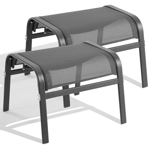 Outdoor Ottoman Set of 2, Oversized Outdoor Foot Rest, Grey | Stackable, All Weather Outdoor Foot Stool, Supportive Textliene, Metal Frame, Patio Garden Pool Furniture - color: Grey
