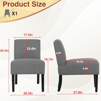 Dopinmin Armless Slipper Chair Accent Chairs, Fabric Mid Century Modern Parsons Chairs, Upholstered Dining Chairs for for Reading Bedroom Dining Room, Grey - color: Grey